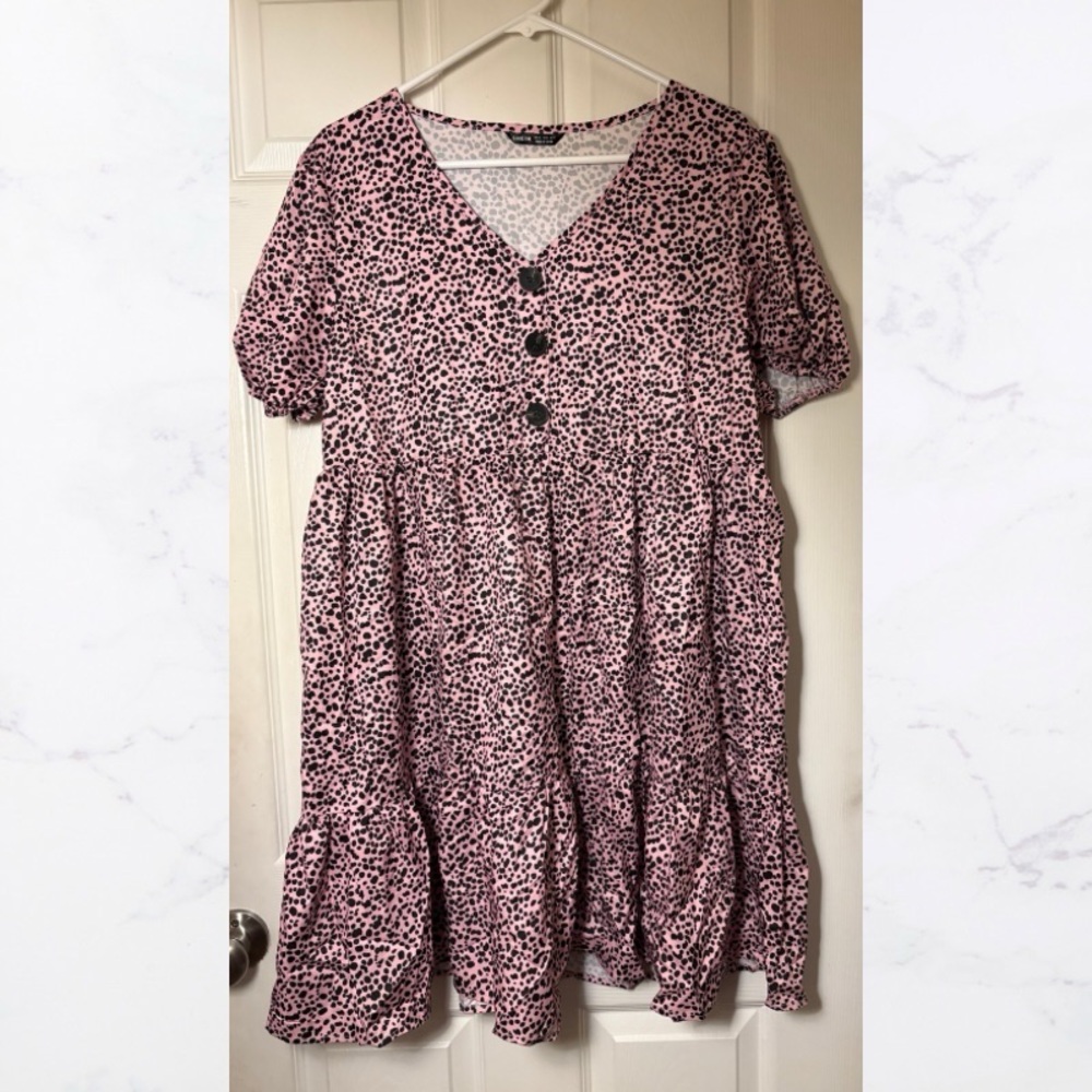 SHEIN Pink and Black Leopard Print Dress